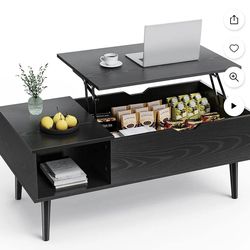 Wooden Lift Top Coffee Table with Hidden Compartments and Adjustable Shelves - Ideal for Small Homes, Apartments, Reception Rooms, Black Grain