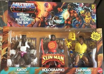 MOTU ORIGINS SUN-MAN RULERS OF THE SUN SET KIKTO ZAPMAN HOLOGRAPHO IN HAND