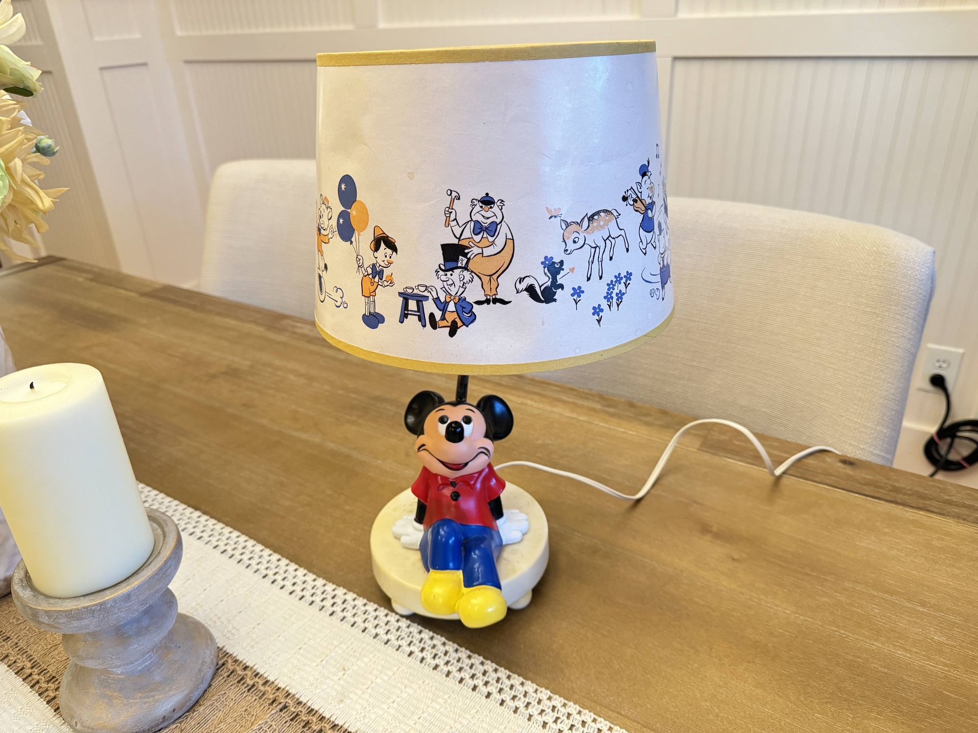 Vintage 1981 Mickey Mouse Table Desk Lamp Walt Disney Nursery Nightlight Shade