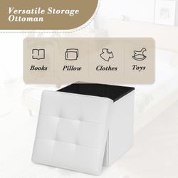 15" Storage Ottoman Bench Folding Bench with 40L Hidden Storage, Small Cube Ottoman PU Leather Foot Rest Stool Chest with Flipping Lid for Living Room