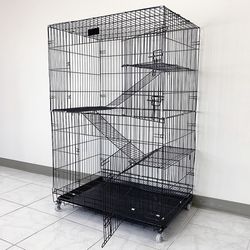 (New) $75 Folding 3-Tier Cat Cage 56” Tall Metal Kennel 36x24x56 inches, Tray & Caster 