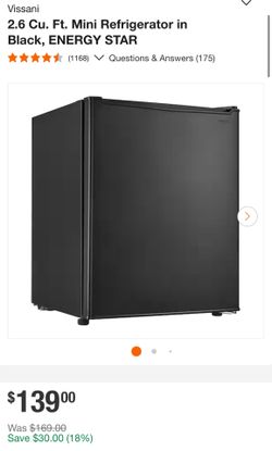 Vissani 2.6 Cu. Ft. Mini Refrigerator in Black, ENERGY STAR