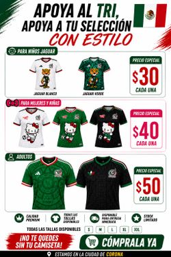 Camisetas Jersey Mexico 2026. Adulto, Mujer y kids. En Stock