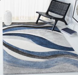 9x12 Abstract Blue, White & Gray Area Rug