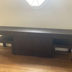 Brutalist Faux Leather Entertainment Stand