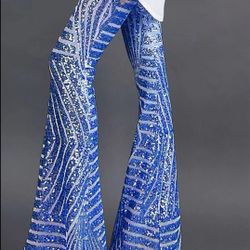  Sequin Dress Pants Pull Up  Blue 