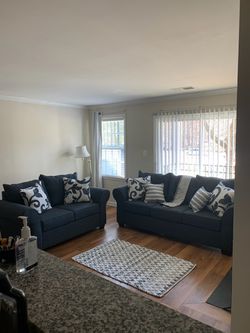 Navy Blue Sofa and Loveseat Set with Pillows