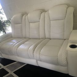 3 Piece Ashley White Leather Couch Set