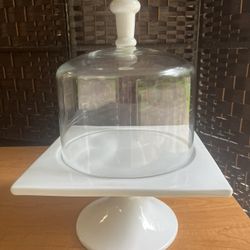 glass domed cake plate with porcelain base