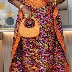 Plus Size - Plus Size - Women Plus Size Vintage Print Batwing Half Sleeve V Neck Asymmetrical Hem Loose Thin Wedding Evening Party Casual Maxi Dress