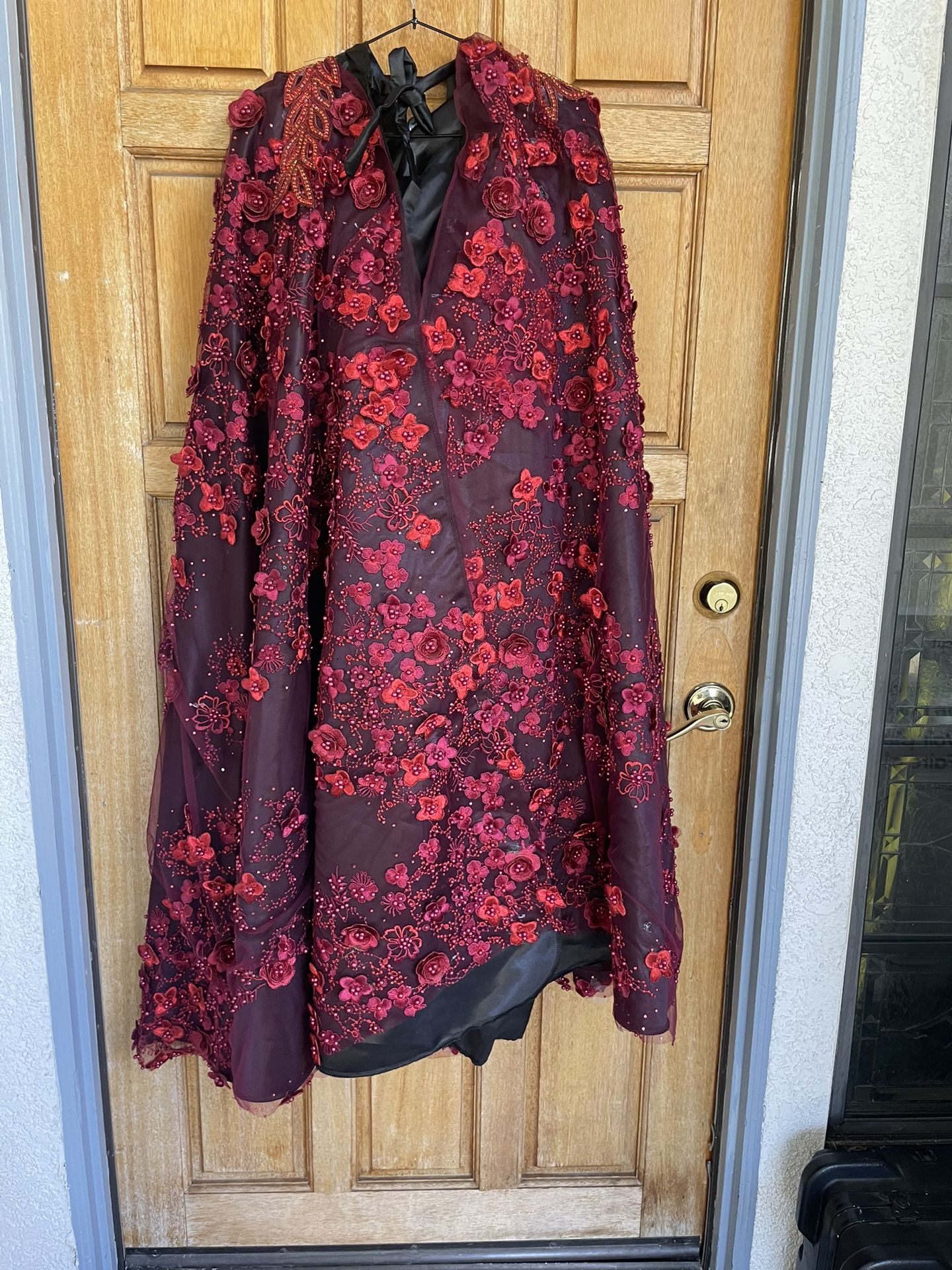 Handmade Heavy Sequin Rhinestone Hooded Cape Cloak Beaded Floral Costume