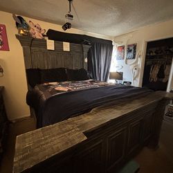 Maverick grey wood bed frame
