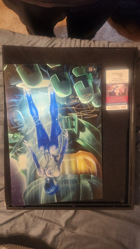 Chief And Cortana Signed Metal Plate