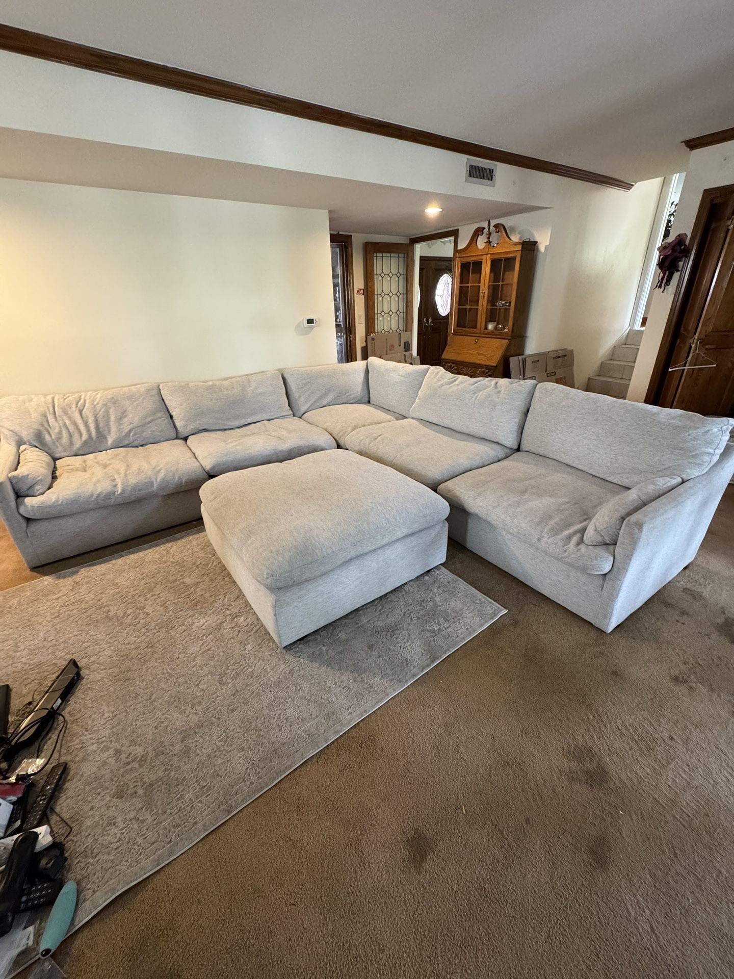 Livingspaces, Light Grey, 5-piece L-shaped Modular Sectional with Ottoman