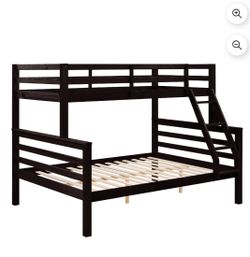 Espresso Twin Over Full Wood Bunk Bed with mattress
