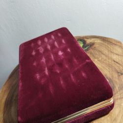 VINTAGE RED VELVET TRAVEL ORGANIZER -; JEWELRY BOX CASE 9"×5"×1.5" - AQ99
