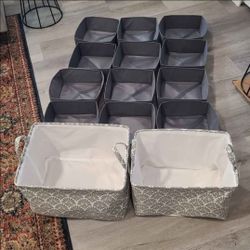 Storage Bin Bundle Foldable Gray White Closet Organization New Used Containers Dresser Drawer