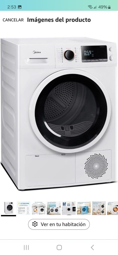 Midea MLE25H7BWW Bomba de calor, Secadora de carga frontal