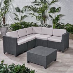 Outdoor All Weather Faux Wicker 5 Seater Sectional Sofa Set with Cushions