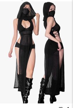 Sheer hooded black dress