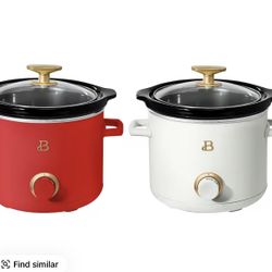 Beautiful 2 Qt Manual Slow Cooker, 2-Pack, Tomato Red + White Icing by Drew Barrymore
