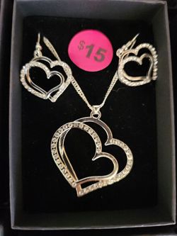 Double Heart Necklace And Earring Set