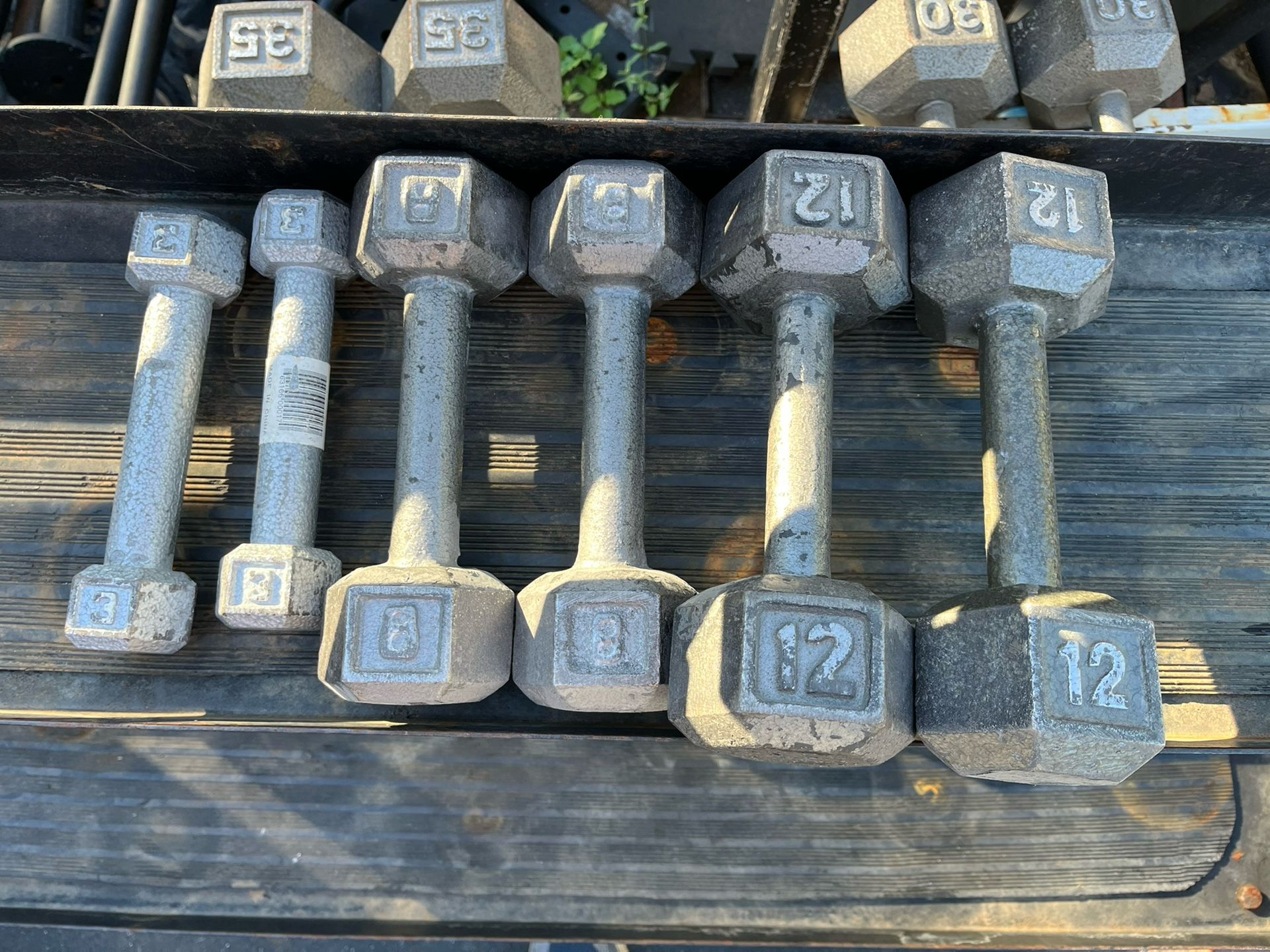 3 8 12lb Hex Iron Dumbbell Set Weights 