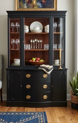 Vintage bowfront mahogany hutch