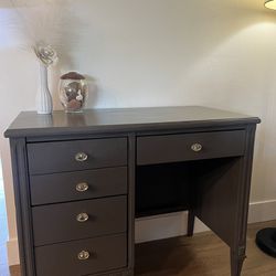 Grey Wooden Desk With Glass Knobs