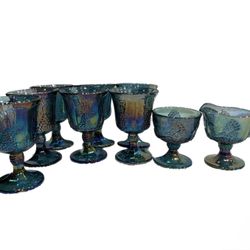 8 Goblets/1 Creamer Cup Carnival Glass
