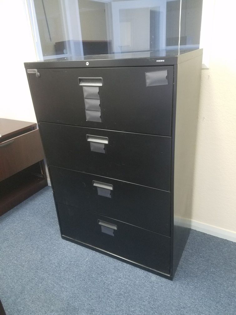 Hon black lateral file cabinet
