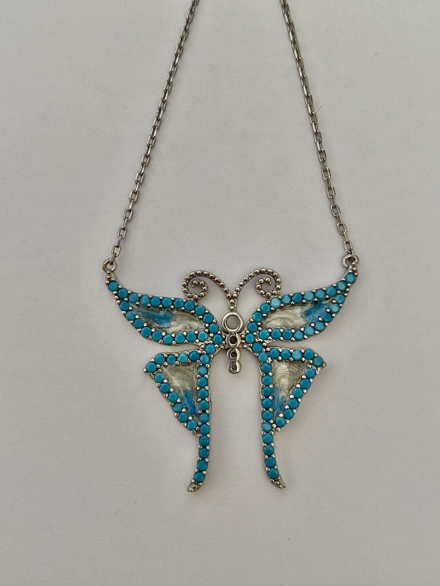 🦋925 Silver butterfly enamel turquoise necklace