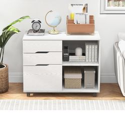  3-Drawer File Cabinet, Mobile Printer Stand Cabinet with Adjustable Shelf, Rolling Lateral Filing Cabinet with Wheels for Letter, A4, Legal Size, for