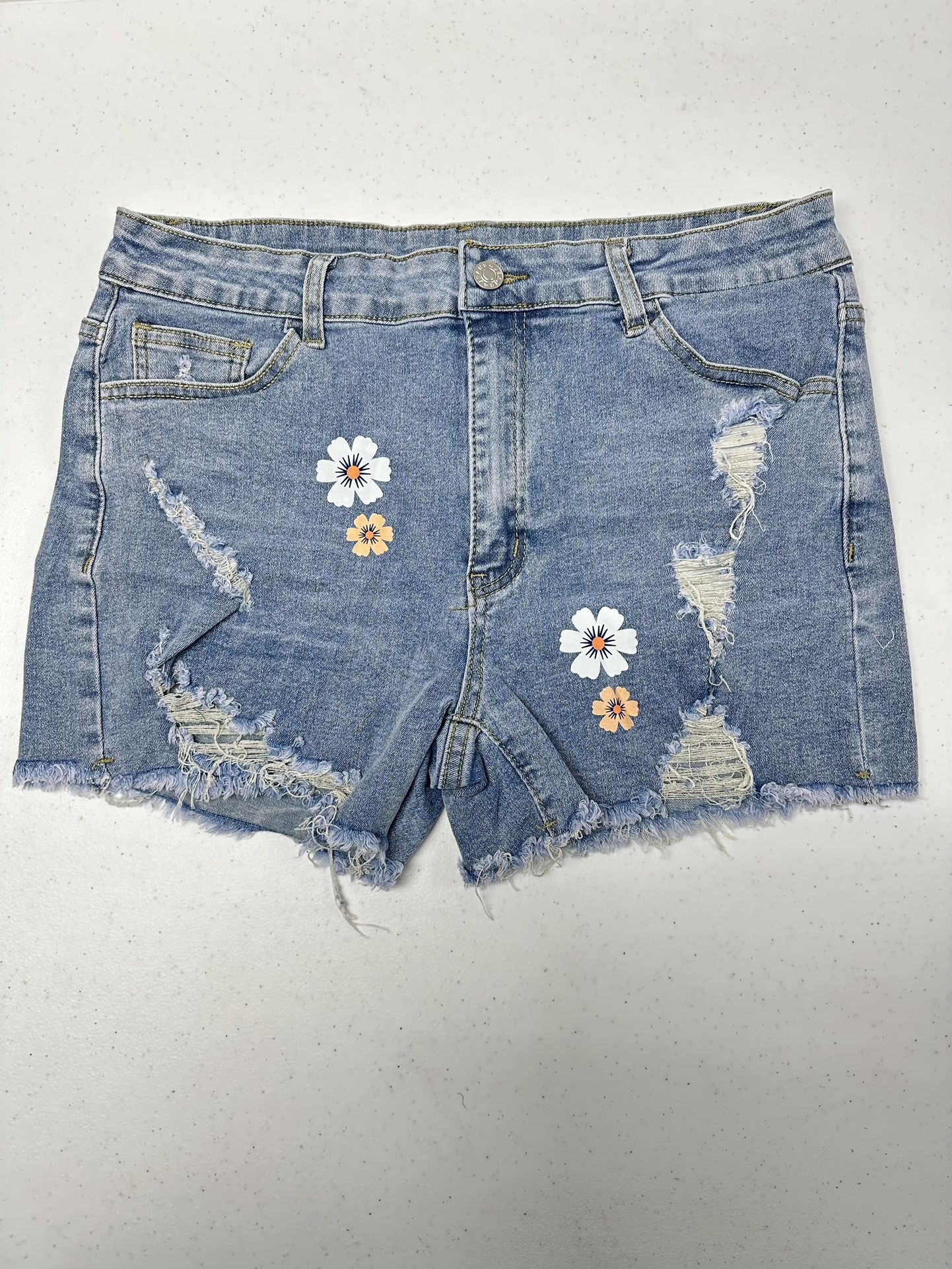 SOLY HUX Women’s High Waist Denim Jean Shorts Pockets Blue Floral *NEW*