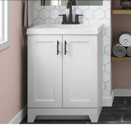 Glacier Bay
Brindle 24.5 in. W x 16.25 in. D x 33.8 in. H Single Sink Bath Vanity in White with White Cultured Marble Top