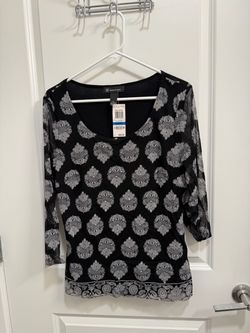 I.N.C Blouse Women’s Large Xl Sheer ¾ Sleeves Stretch Top With Tiny Baubles- new with tags