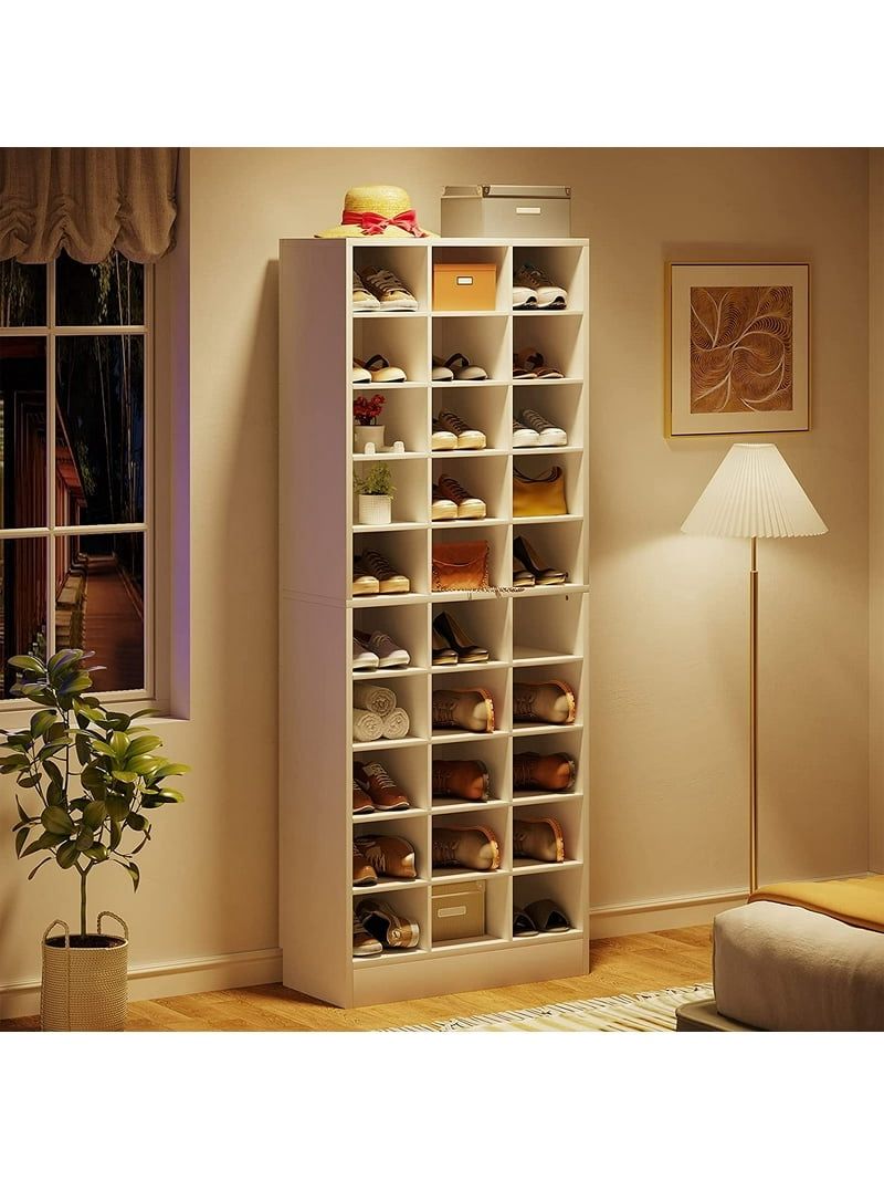 Tribesigns 10-Tier Shoe Storage Cabinet, White Wooden Shoe Rack with 30 Cubbies, Freestanding Tall Entryway Shoe Organizer for Closet, Entryway, Livin