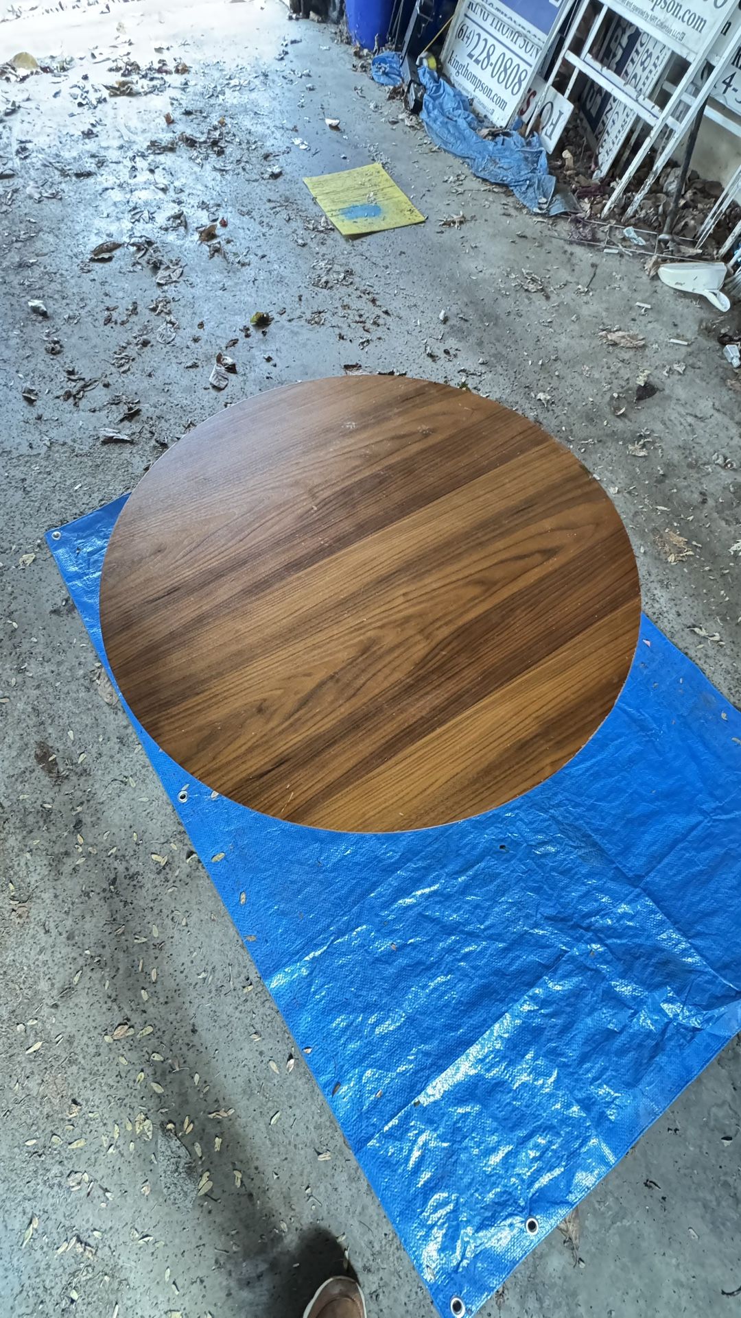 Like New Solid Wood Coffee Low Profile Table* Round wooden coffee table Steel legs low sitting - bought from Restoration Hardware or Pier One