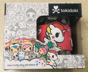 Tokidoki Clear Glass Coffee Mug W/Unicorn Kozy, Red Color, 16oz, BNIB (20+ available)