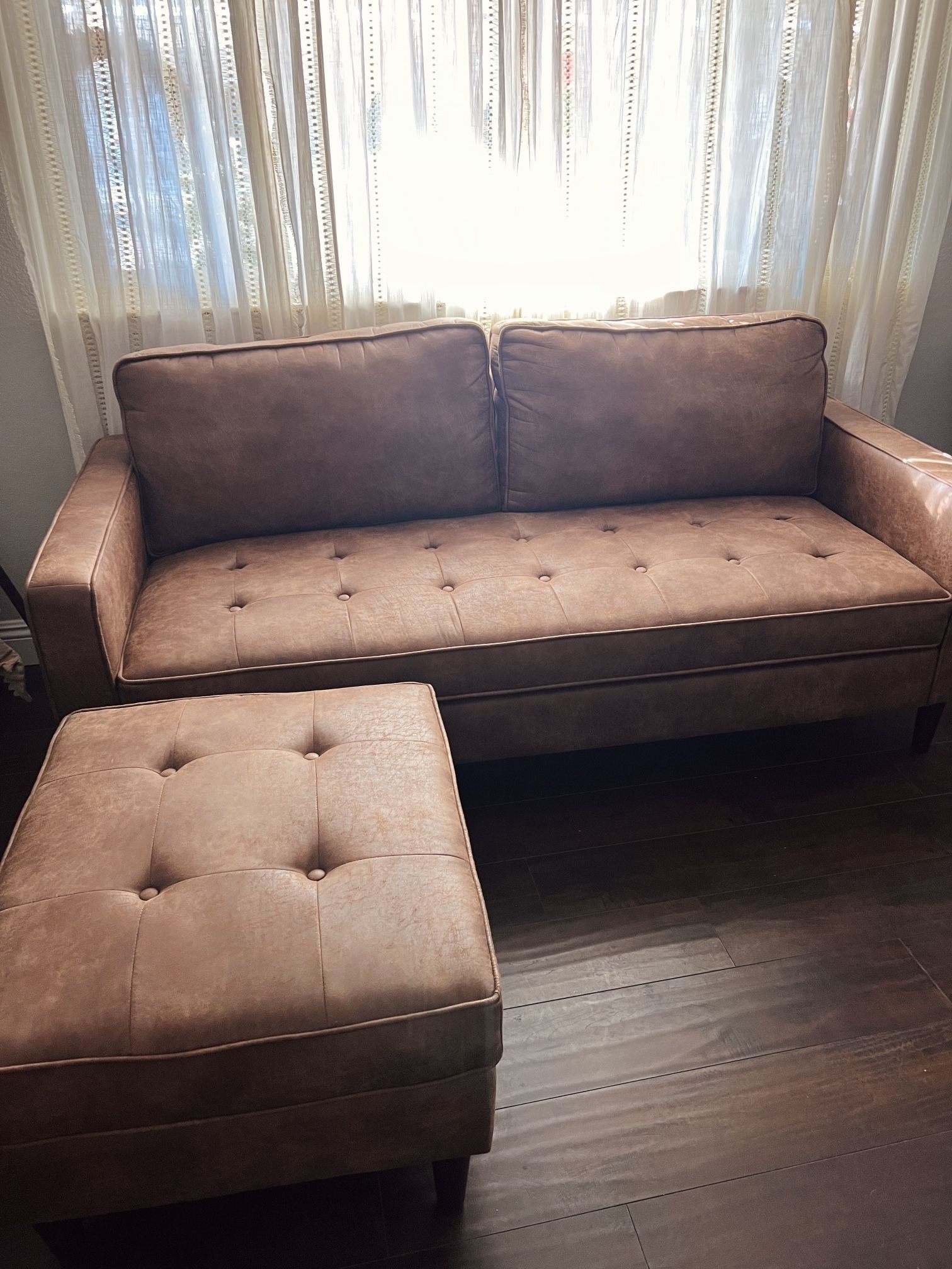 PENDING Kirkland Faux Leather Sofa & Ottoman