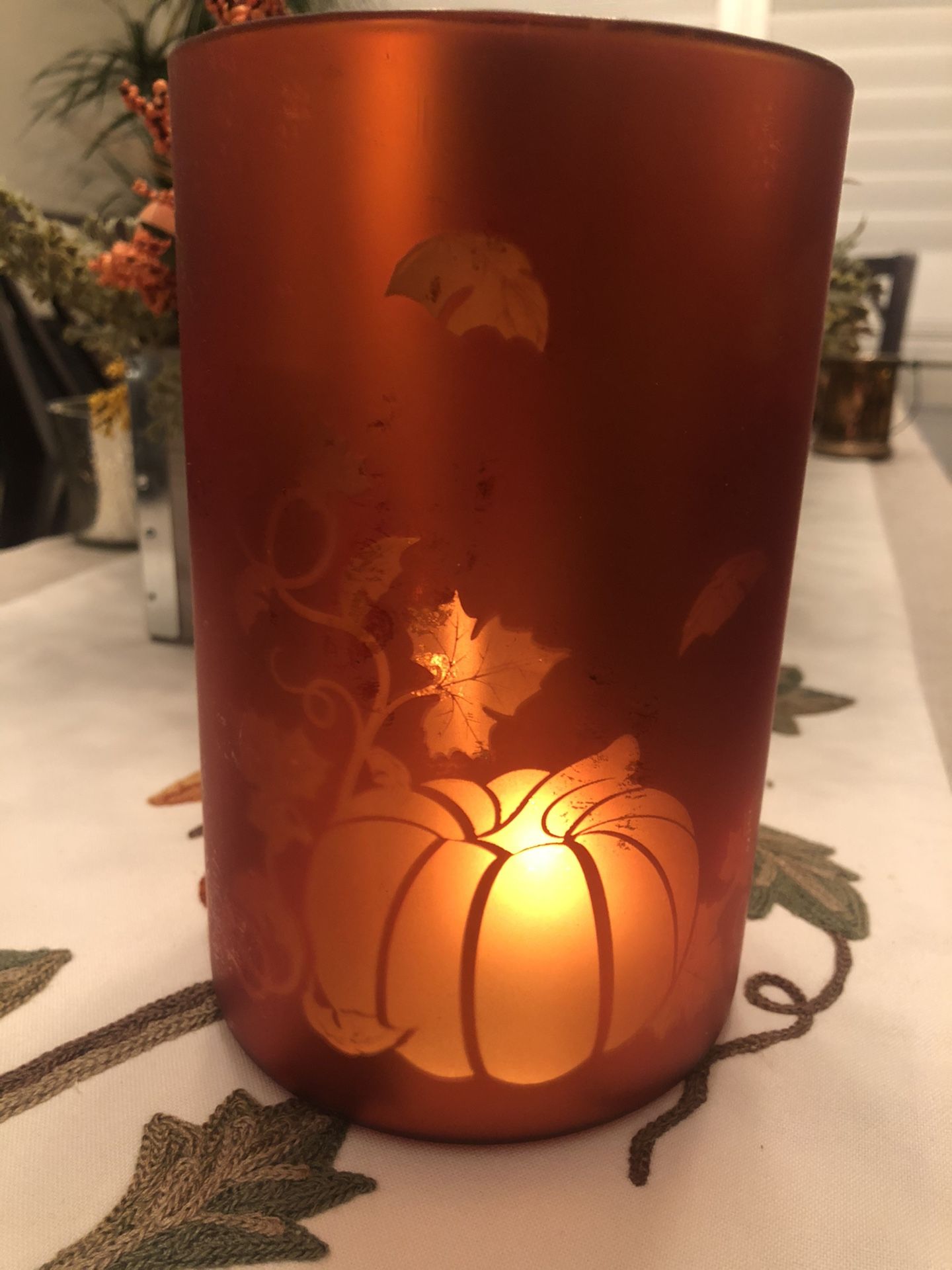 Beautiful Glass Thanksgiving /Fall Candle Holder-Kohl’s with Tag Attached