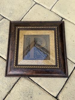3D carved wall art decorative "P" letter wood frame Square 9 3/4" Monochromatic brown/ bronze