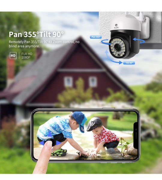 Security Camera Outdoor 2 Pack,Free Cloud Storage 2.4G/5G WiFi 360° PTZ Security Cameras Outdoor for Home Security,Color Night Vision, AI Human PIR De