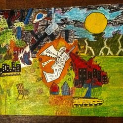 14x11x Canvas Surrealism/Angel Of Destruction / Free Art