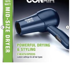 NEW Conair Mid Size Turbo Quick Efficient Hair Dryer New In Box Travel Trip 