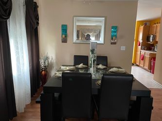 Brown Dining Table Set with 6 Chairs