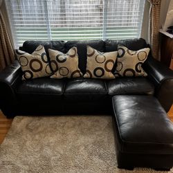Leather Couch W/ Storage Ottoman And pillows