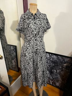 Unique Vintage abstract dot Print 50's Swing Dress blue/black