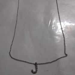 14k White Gold Chain With 14k White Gold J With Small Diamond Pendant Chain Length 16 Inch Used