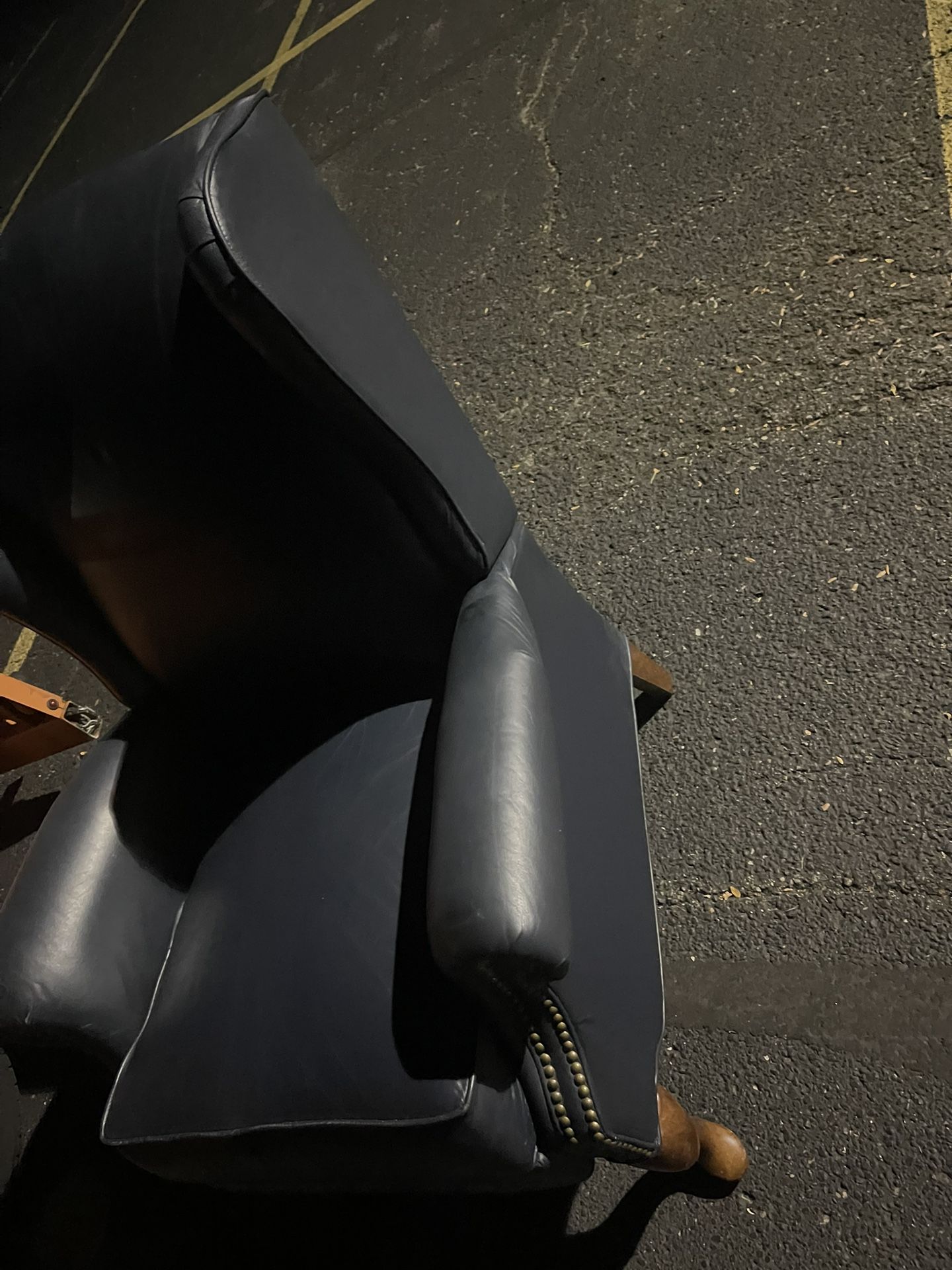 BLUE LEATHER RECLINER $60